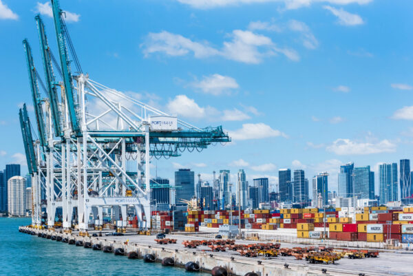 Panorama view on the cargo container terminal in Miami.
