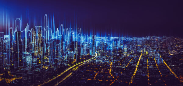 Sketch and real mix urban cityscape scene , development and real commercial real estate